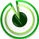 Logo circolare con freccia verde rivolta verso il basso, sfondo bianco e cerchi verdi.