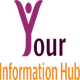 Stylized "Your Information Hub" text with a human figure forming the letter Y.