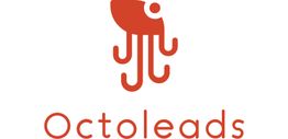 Rotes Octoleads-Logo mit Tintenfischsymbol.