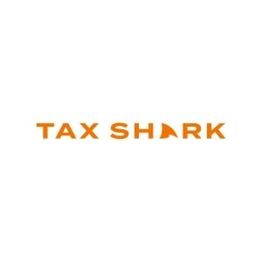 "Orange 'Tax Shark' logo with a shark fin between the words."
