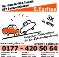 Werbung für KFZ-Technik und Schadgutachten mit Kontaktinformationen und Illustrationen von Autos.