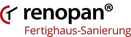 Logo mit Text: "Renopan Fertighaus-Sanierung" in schwarzer und roter Schrift auf weißem Hintergrund.