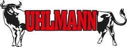 Logo mit roten Buchstaben "UHLMANN", umgeben von zwei schwarzen Stiergrafiken.