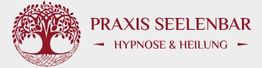 Logo mit Baum und Text: "Praxis Seelenbar - Hypnose & Heilung", in Rot auf grauem Hintergrund.