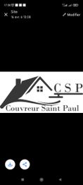 Logo de "Couvreur Saint Paul" avec un toit stylisé et l'abréviation "CSP".