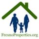 Silhouette of a family under a green roof with text "FresnoProperties.org" below.