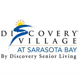 Logo of Discovery Village at Sarasota Bay by Discovery Senior Living, with a blue and yellow icon.