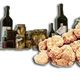 Logo "Le Trifole" con tartufi, vini e prodotti gastronomici sullo sfondo.
