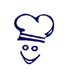 Dibujo de una cara sonriente con un gorro de chef azul.