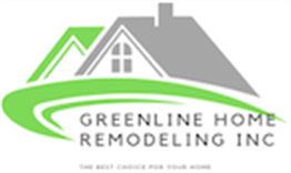 Greenline Home Remodeling Inc. logo with house roof and green swoosh design.