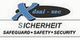 Logo mit Text: "Ideal-sec Sicherheit, Safeguard, Safety, Security" in Schwarz und Blau.