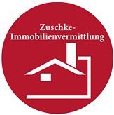 Rotes Logo mit Haus-Icon, Text: "Zuschke-Immobilienvermittlung" in weißer Schrift.