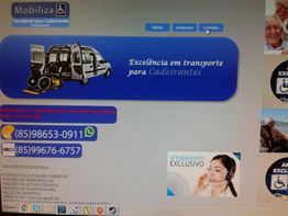 Imagem de um site sobre transporte para cadeirantes, com contatos e imagens ilustrativas.