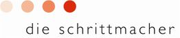 Logo mit vier Punkten in Rottönen und dem Text "die schrittmacher" in schwarzer Schrift.