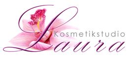 Logo mit rosa Orchidee und Schriftzug "Kosmetikstudio Laura".