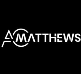 Logo with the word "AMATTHEWS" in bold white font on a black background.