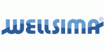 Logo mit blauem Schriftzug "Wellsima" auf weißem Hintergrund.