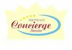 Logo mit Text "REPEXO Concierge Service", blauer Schwung, fünf Sterne, gelber Hintergrund.