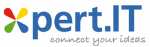 Logo mit buntem Kreuz, Text "xpert.IT" und Slogan "connect your ideas".