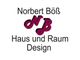 Logo mit Text: "Norbert Böß, Haus und Raum Design", und Initialen "NB" in 3D-Schriftzug.