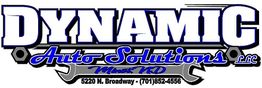 Dynamic Auto Solutions logo with wrench design and contact info: 5220 N. Broadway, (701) 852-4556.