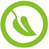 Grünes Blatt-Symbol in einem Kreis auf weißem Hintergrund.