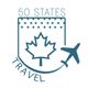 Logo met esdoornblad, vliegtuig en tekst "50 States Travel".