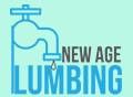 Blue faucet graphic with the words "New Age Plumbing" in blue and black.