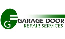 Green logo for "Garage Door Repair Services" with stylized letter "G" and door graphic.