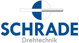 Logo von Schrade Drehtechnik mit halb blauem Kreis und horizontalem Stab.