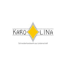 Logo mit gelbem Karodetail; Text: "Karo Lina - Schneiderhandwerk aus Leidenschaft".
