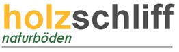Logo mit Schriftzug "holzschliff naturböden" in Gelb, Grau und Grün.