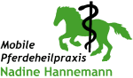 Grünes Pferd mit Äskulapstab, Text: "Mobile Pferdeheilpraxis Nadine Hannemann".
