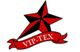 Roter und schwarzer Stern mit Schriftband "VIP-TEX" vor weißem Hintergrund.