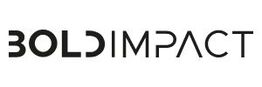 Schwarzes Logo mit dem Text "BOLD IMPACT" auf weißem Hintergrund.