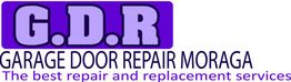 Logo for Garage Door Repair Moraga, featuring G.D.R and service description in purple text.