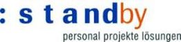 Logo mit Text "standby personal projekte lösungen" in Blau und Orange.
