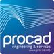 Logo mit Schriftzug "procad engineering & services" vor einem blauen Hintergrund.