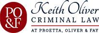 Logo for Keith Oliver Criminal Law with red circle "PO&F" and firm name below.