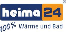 Logo mit Text "heima24" in Blau und Orange. Darunter "100% Wärme und Bad" in Blau.