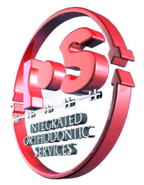 Logo 3D circolare rosso con "IOS" e "Integrated Orthodontic Services".