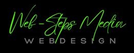 Schwarzer Hintergrund, Text: "Web-Steps Media" in Grün, "Webdesign" in Grau.