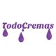 Texto morado "TodoCremas" con gotas del mismo color.