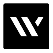 Ein Weißes "W" auf schwarzem Quadrat, modernes Design.
