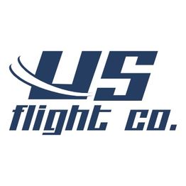 Logo of "US Flight Co." in stylized blue text with a swoosh design above the letters "U" and "S".