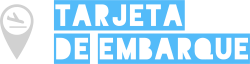 Logotipo azul de "Tarjeta de Embarque" con ícono de avión dentro de un marcador.