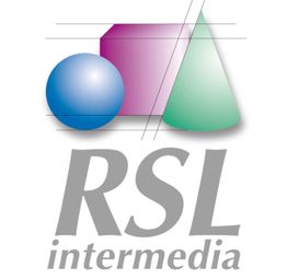 Logo mit Kugel, Würfel, Kegel und Text "RSL intermedia".