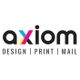 Logo of Axiom with colorful 'x' and text: "DESIGN | PRINT | MAIL".