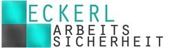 Logo von Eckerl Arbeitssicherheit in Türkis und Schwarz mit zwei Quadraten.