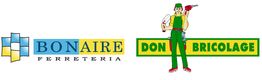 Logos de Ferretería Bonaire y Don Bricolage con una figura masculina sosteniendo herramientas.